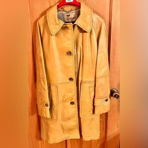 Lakeland Women's Yellow Butterscotch Leather Vintage Lined Trench Coat Buttons
